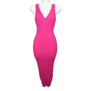 HERA COLLECTION Bodycon Dress Pink Sleeveless Stretchy Ribbed Midi XSmall
